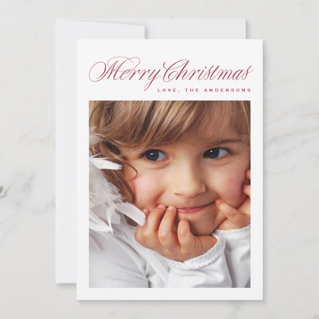 Cartão De Festividades Clássico Vermelho Feliz Foto Tradicional de Natal (Frente)