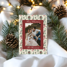 Clássico Vintage Vermelho Toile De Jouy Foto Natal