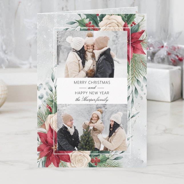 Cartão De Festividades Clássico Winter Botanical Two Photo (Criador carregado)