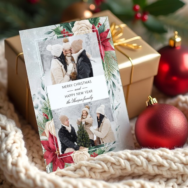 Cartão De Festividades Clássico Winter Botanical Two Photo (Criador carregado)