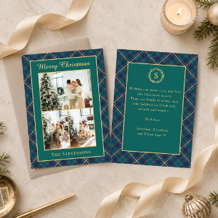 Cartão De Festividades Clássico Xadrez Tartan Verde Natal Multi Foto