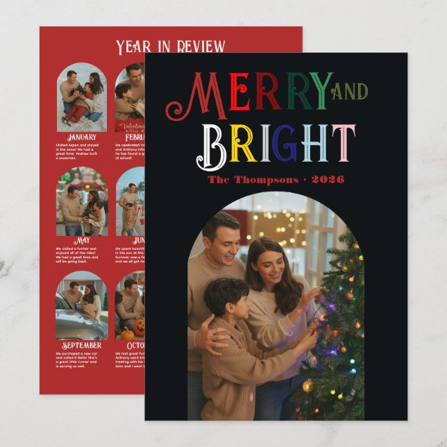 Cartão De Festividades Clássicos de Férias "Ano em Revisão" Fotos de Nata (Frente/Verso)