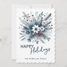 Classy Dark Teal Blue Red Floral Holiday Wreath