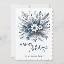 Cartão De Festividades Classy Dark Teal Blue Red Floral Holiday Wreath