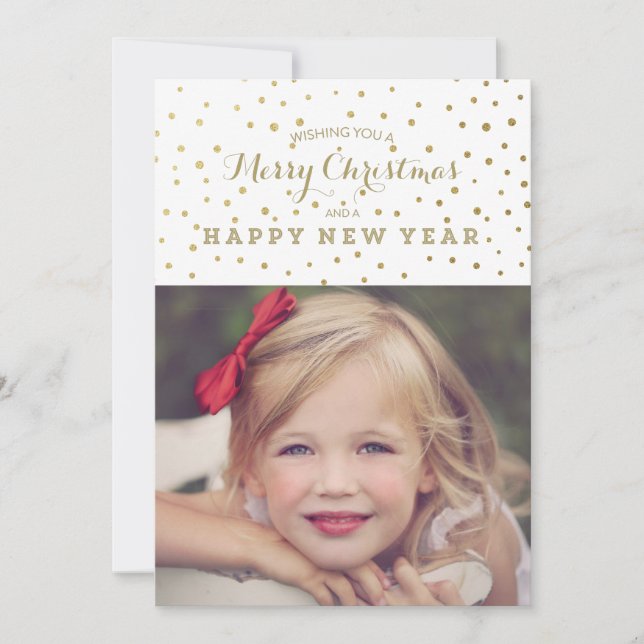 Cartão De Festividades Classy Gold Dots Merry Christmas Photo Card (Frente)