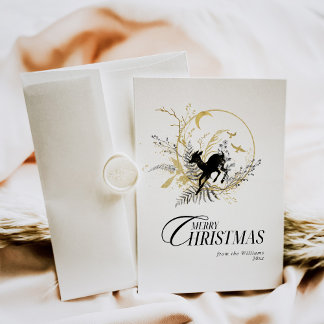 Cartão De Festividades Clessic Floral Deer Custom Photo Christmas