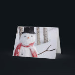 Cartão De Festividades Close-Up de Boneco de Neve com Cachecol e Cartola<br><div class="desc">Close-Up de Boneco de Neve Usando Cachecol e Cartola Preta em Pé em uma Floresta de Bétulas Coberta de Neve, Parque Russian Jack Springs, Anchorage, Alaska Centro-Sul, Inverno | Design Pics / DanitaDelimont.com | US02 DPI0887</div>