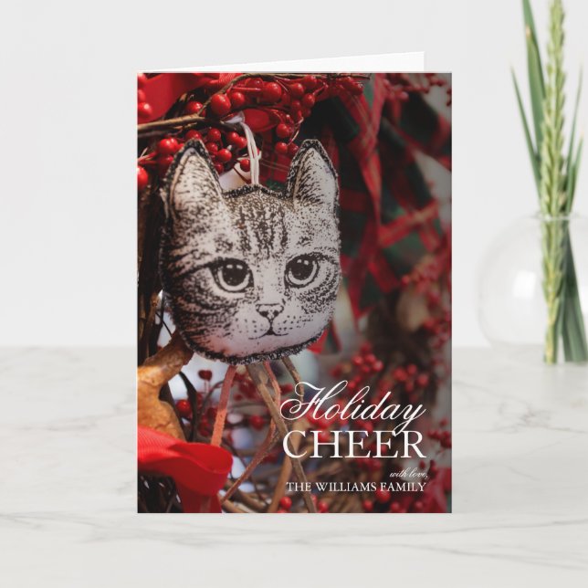 Cartão De Festividades Closeup of Handmade Cat Christmas Ornament (Frente)