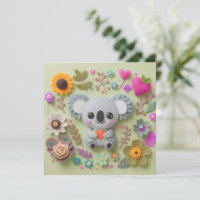 Coala floral segurando um coração