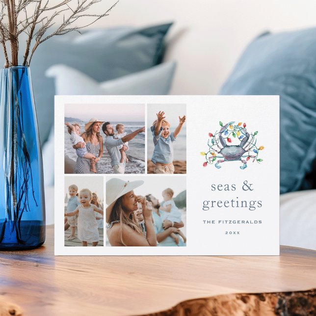 Cartão De Festividades Coastal Crab “Seas & Greetings” Photo (Criador carregado)