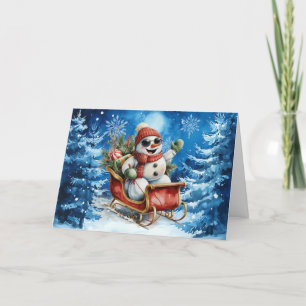 Cartão De Festividades Cobertor Clássico de Natal Azul com Boneco de Neve