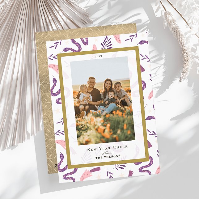 Cartão De Festividades Cobra e Cogumelo Branco 2 Foto Chinês Ano Novo (Criador carregado)