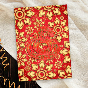 Cartão De Festividades Cobra Floral Ouro Vermelho 2025 Ano Novo Chinês Zo