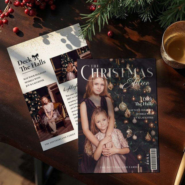 Cartão De Festividades Cobrir da revista de fotos da família Christmas Ed (The Christmas Edition Family Photo Magazine Cover Holiday Card)