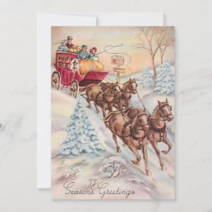 Cartão De Festividades Coche de Cena de Natal Antigo de Inverno