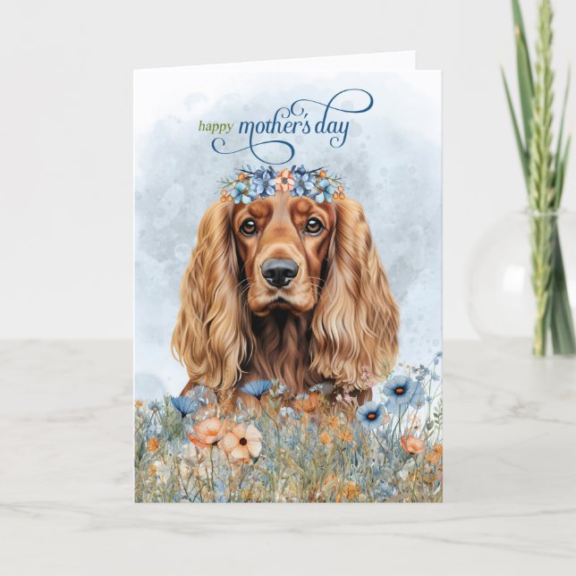 Cartão De Festividades Cocker Spaniel Cachorro Flores Silvestres Dia das  (Frente)