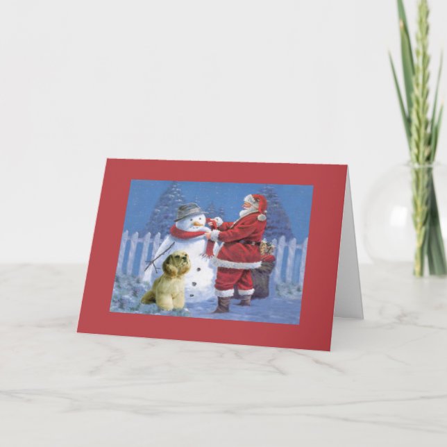 Cartão De Festividades Cocker Spaniel Christmas Card Santa Snowman1 (Frente)