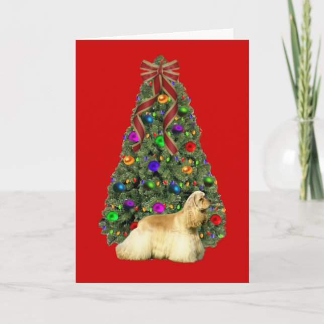Cartão De Festividades Cocker Spaniel Christmas Card Tree (Frente)