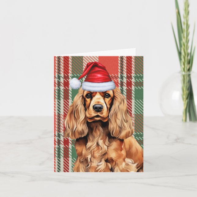 Cartão De Festividades Cocker Spaniel Red e Green Xadrez Christmas (Frente)