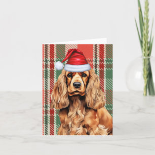 Cartão De Festividades Cocker Spaniel Red e Green Xadrez Christmas