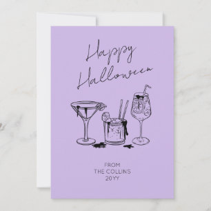 Cartão De Festividades Cocktails Lavanda de Letra Elegante Feliz Hallowee