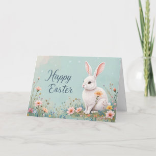Cartão De Festividades Coelhinho Adorável e Páscoa de Flores