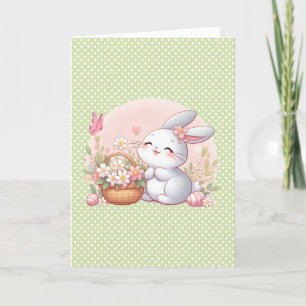 Cartão De Festividades Coelhinho bonito de primavera/Páscoa com ovo