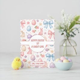 Cartão De Festividades Coelhinho Coquette Personalizado & Arco Rosa Pásco