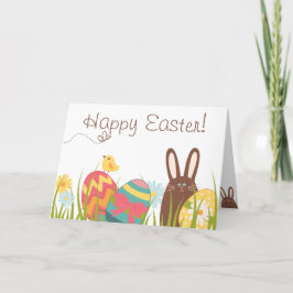 Cartão De Festividades Coelhinho de Chocolate Bonito e Felz pascoa de Ovo