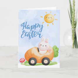 Cartão De Festividades Coelhinho de Páscoa bonito no Carrot Carro