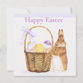 Cartão De Festividades Coelhinho de Páscoa com cesto de ovo de Páscoa