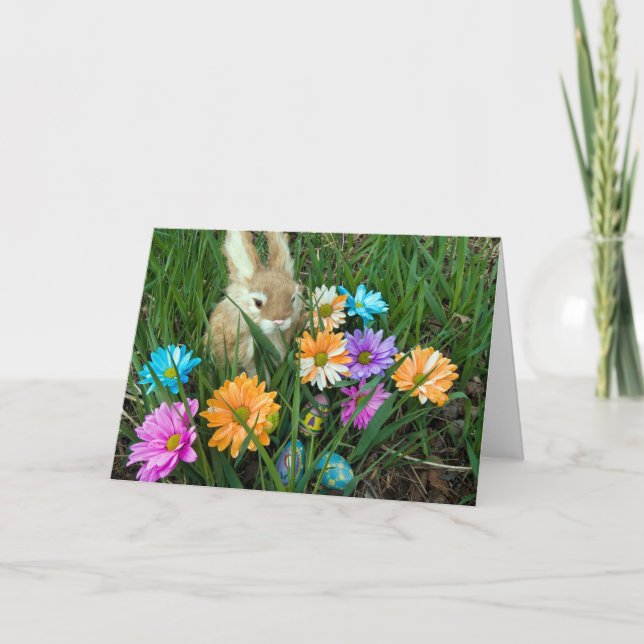 Cartão De Festividades Coelhinho de Páscoa com Visitas (Frente)