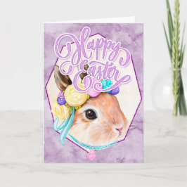 Cartão De Festividades Coelhinho de Páscoa de Aquarela com Flor - Felz pa