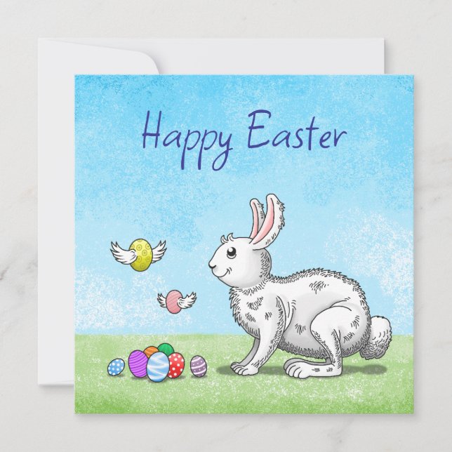 Cartão De Festividades Coelhinho de Páscoa e Ovos de Páscoa (Frente)