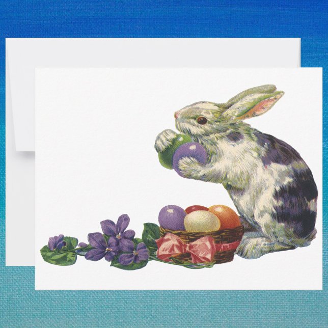 Cartão De Festividades Coelhinho de Páscoa vitoriano, flores e ovos (Criador carregado)