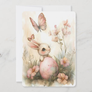 Cartão De Festividades Coelhinho de Páscoa Whimsso com Borboletas Rosa Es