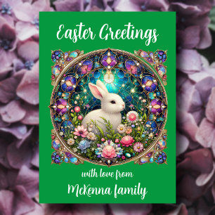 Cartão De Festividades Coelhinho de Vidro Verde Elegante