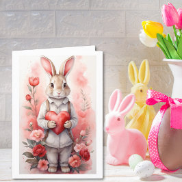 Cartão De Festividades Coelhinho do Jardim de Rosas Encantador na Páscoa