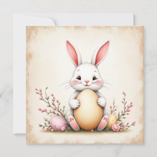 Cartão De Festividades Coelhinho e Ovos da Páscoa russa (Frente)