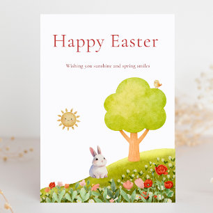 Cartão De Festividades Coelhinho Feliz da Páscoa na Primavera Ensolarada
