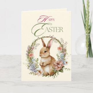 Cartão De Festividades Coelhinho Floral de Aquarela Adorável Coroa de Pás