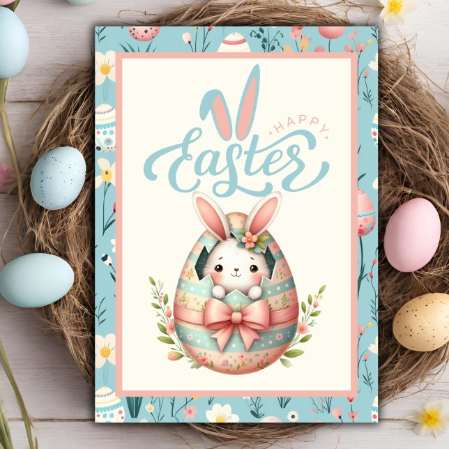 Cartão De Festividades Coelhinho Hatching Do Felz pascoa De Ovo Personali (Bunny Hatching From Egg Happy Easter Custom Holiday Card)