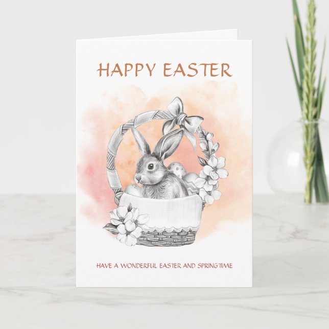 Cartão De Festividades Coelhinho no Felz pascoa do cesto (Frente)