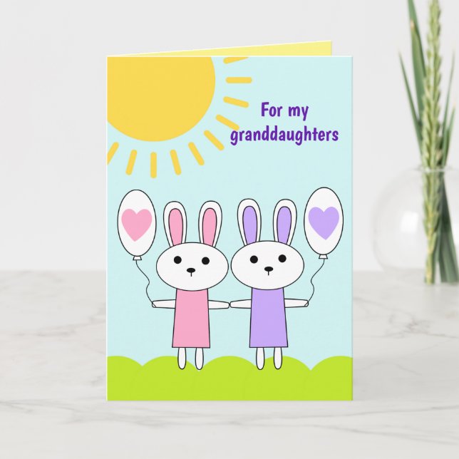 Cartão De Festividades Coelhinho Púrpura Rosa Para Minhas Avós (Frente)