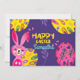 Cartão De Festividades Coelhinho Rosa Brilhante, Rosa, Roxo