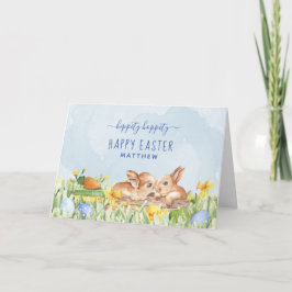 Cartão De Festividades Coelhinhos de Aquarela Fofos Personalizados para P