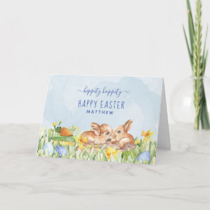 Cartão De Festividades Coelhinhos de Aquarela Fofos Personalizados para P