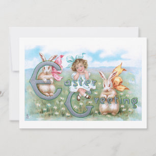Cartão De Festividades Coelhinhos de Páscoa Festivos, Criança e Saudaç