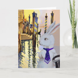 Cartão De Festividades Coelho Branco em Veneza, Itália - Antropomórfico