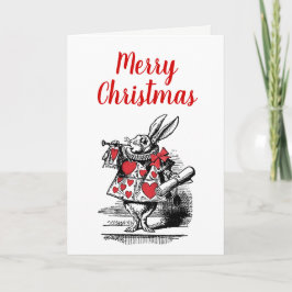 Cartão De Festividades Coelho Branco Trompetista do Natal Alice no País d